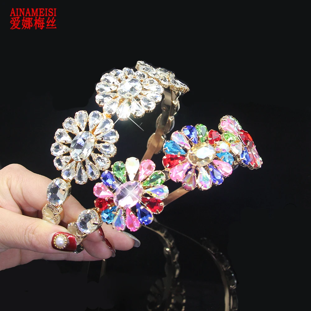 Тиары свадебные AINAMEISI модный ободок для волос с разноцветными кристаллами