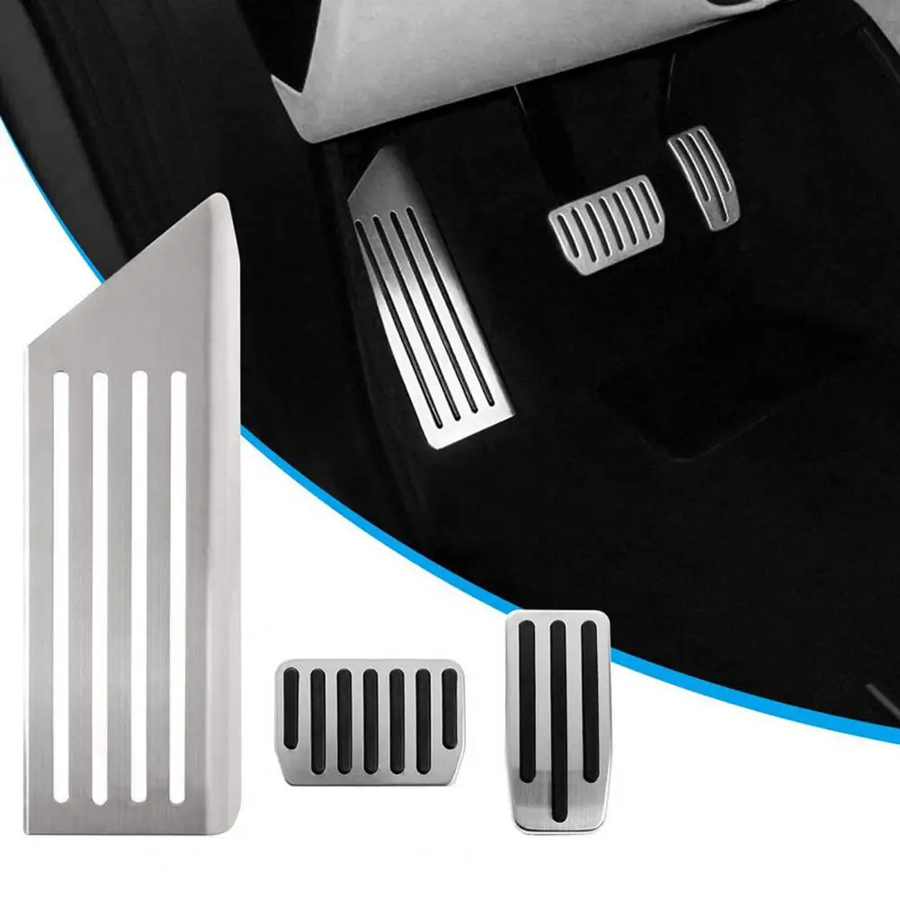 

3Pcs Accelerator Pedal Sensitive Non-slip Stainless Steel Silver Color Foot Pedals Pads for Tesla Model 3 2019-2021