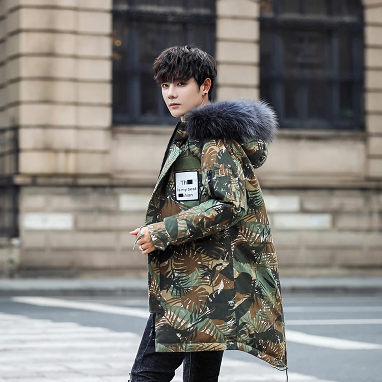 Winter mens jacket medium and long style camouflage color  extra-thick white duck down jacket warm coats