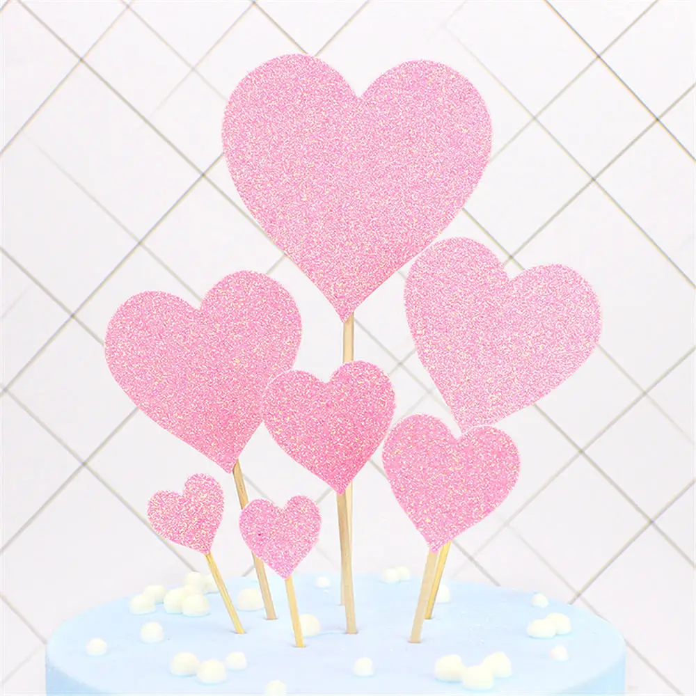 

Party Cute Lovely Gifts Diy Wedding Cake Decorations 7pcs/set Cake Topper Red Gold Heart Shape