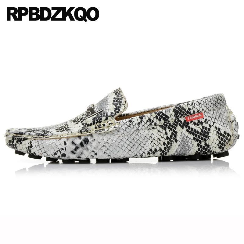 Мужские Кожаные Мокасины под змеиную кожу дизайнерские без застежки в