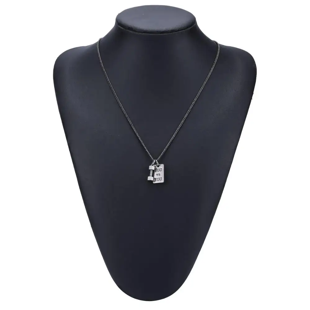 

Hip Hop Dumbbells Army Card Pendant Necklaces Men Women You & You Stainless Steel Geometric Type Chain