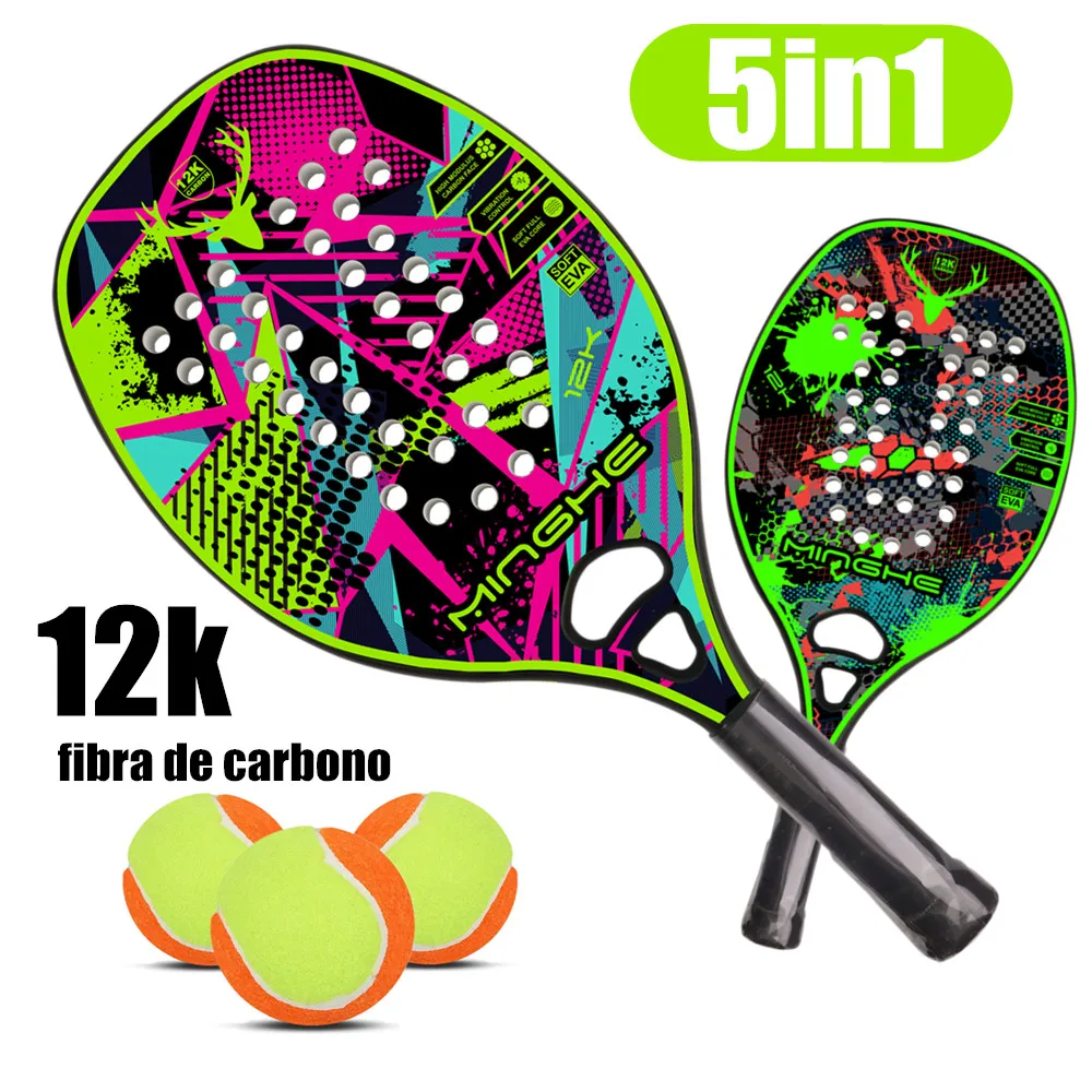 

Ракетка для пляжного тенниса Minghe 12k из углеродного волокна с грубой поверхностью, с сумкой, углеродное волокно 12K, специально разработана дл...