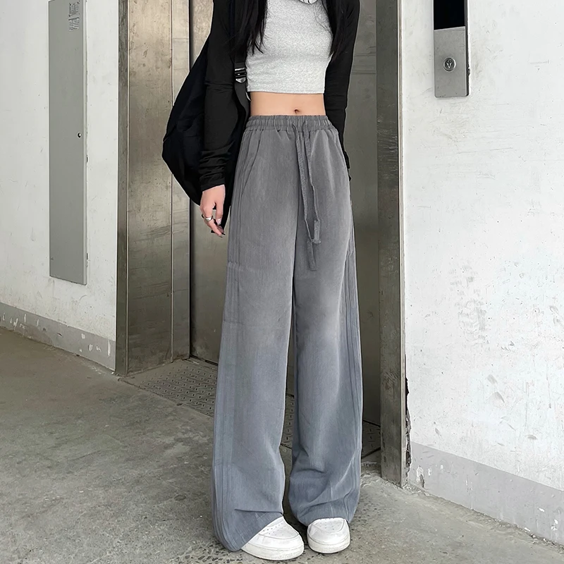 

Large size autumn S-4XL fat MM vertical striped trousers mopping wide-leg trousers loose and casual.