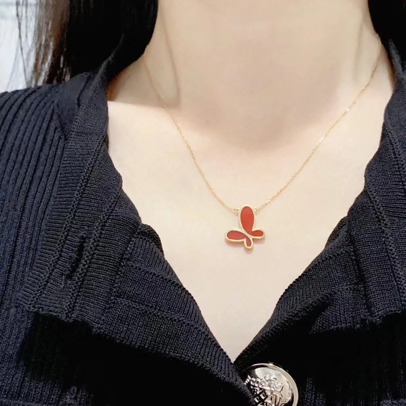 

Genuine 100% 18K Rose Gold Necklace High-Class Jewellery Colorful Exquisite Butterfly Design Fashion Gift For Female Women Girl