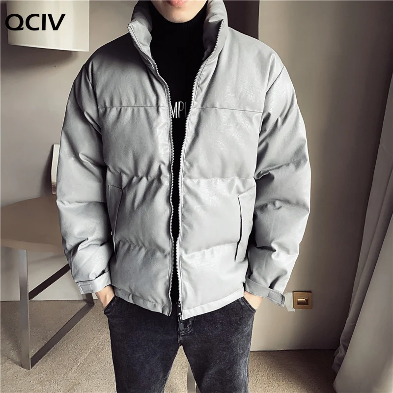 Fall Winter Cotton-padded Men's PU Leather Jacket Casual Slim Bomber Jacket Men Warm Parka Mens Winter Jackets And Coats