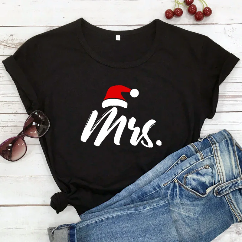 

Christmas Couple T Shirt MR MRS Print Lovers T Shirt Short Sleeve O Neck Loose Couple Tshirt Women Man Tee Shirt Tops Clothes