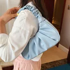 Сумка-тоут женская из искусственной кожи, дизайнерский саквояж на плечо синего цвета, модный плиссированный сумочка-Багет, милая маленькая сумочка, 2020