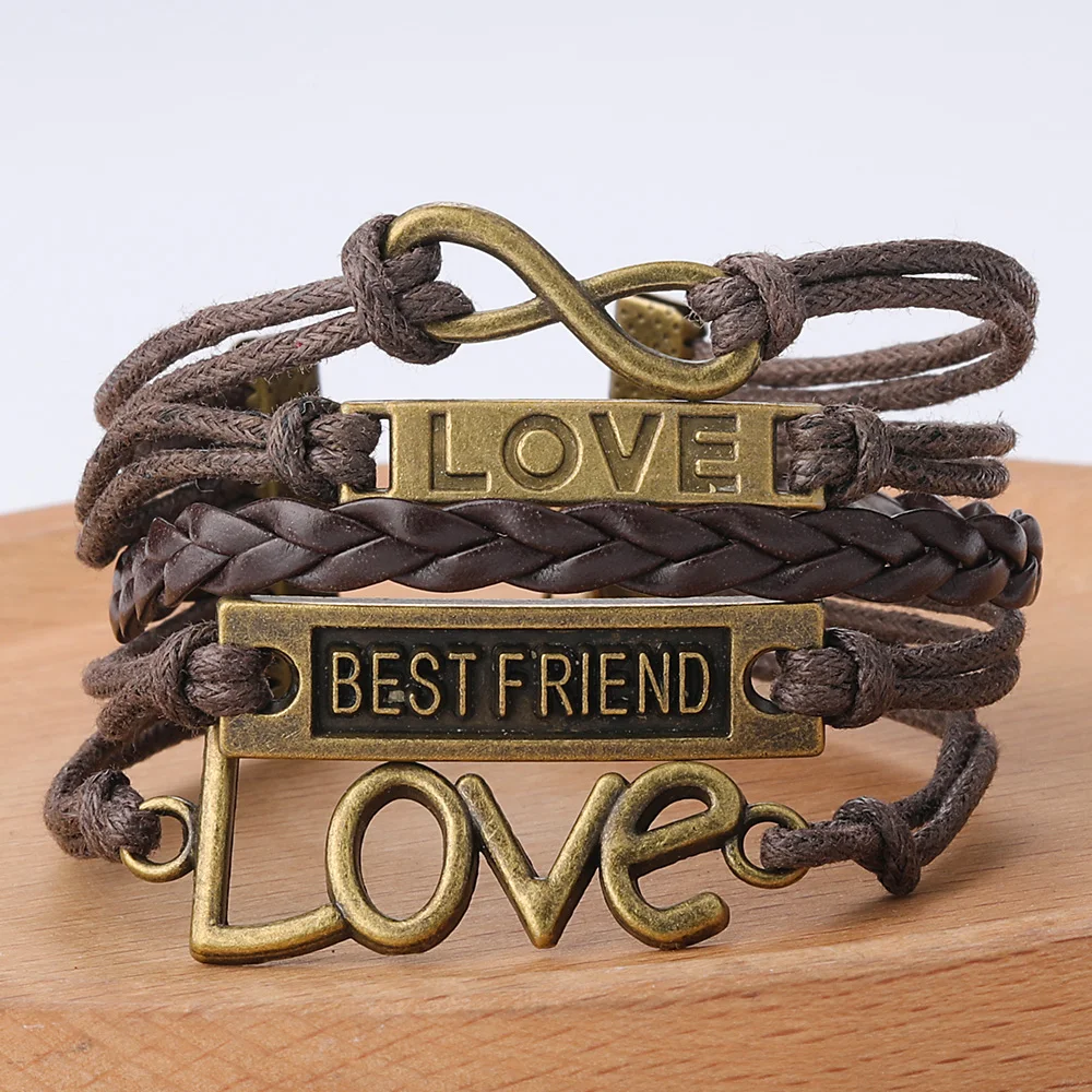 

New Fashion Multilayer Bracelets Infinity Heart Pearl Love Key Leather Alloy Charm for Women Rope Wrap Bangles Jewelry Gifts