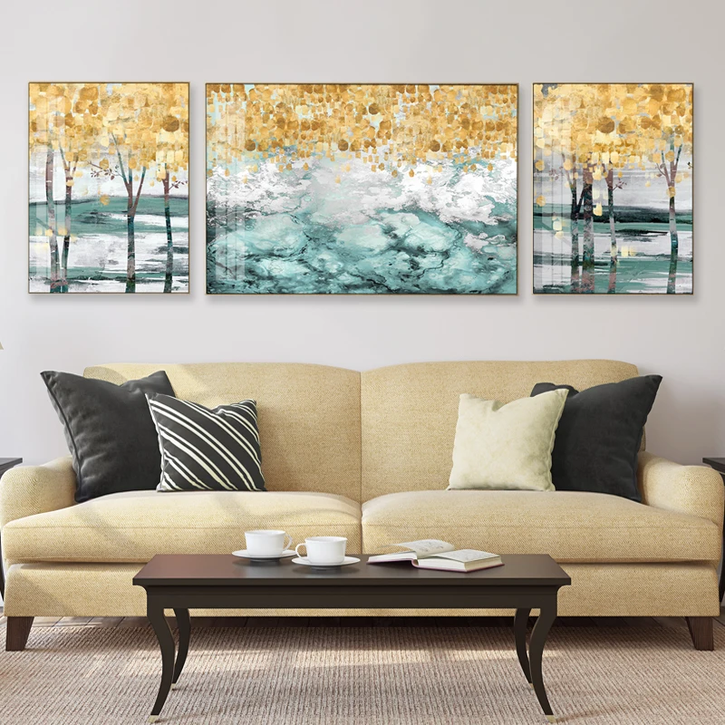 Koop Moderne Canvas Abstract Handgemaakte Olieverf Gouden Bladeren Posters Wall Art Pictures Voor Woonkamer Slaapkamer Decoratieve