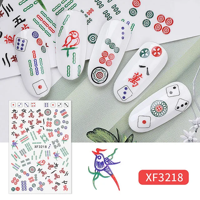 Style 6-XF3218 Китайские новогодние наклейки для ногтей Бог богатства маджонг дизайн 3D переводная вода дизайн ногтей наклейки маникюрные инструменты - Цвет: Style 6-XF3218