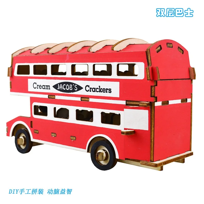 Candice guo 3D wooden puzzle building model wood toy UK London tour car double decker bus woodcraft construction kit gift 1pc | Игрушки и