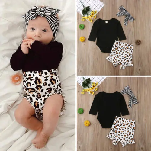 3 шт. одежда с леопардовым рисунком для новорожденных девочек комбинезон штаны