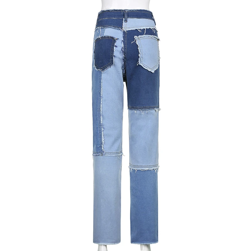 

HEYounGIRL Patchwork Blue Denim Pants Capris Casual High Waist Jeans Woman Fashion Streetwear Pocket Trousers Ladies Autumn 2021