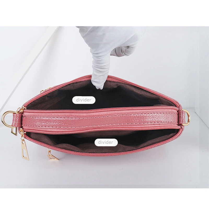 

New Embossed Flowers Women Crossbody Messenger Bags PU Leather Many Zipper Pocket Handbags Female Phone Purses Lady Metal Bow