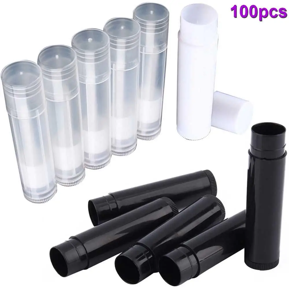 

Refillable Plastic Bottles 100PCS Cosmetic DIY Empty Lip Gloss Lipstick Balm Tube Containers Caps small plastic jar containers