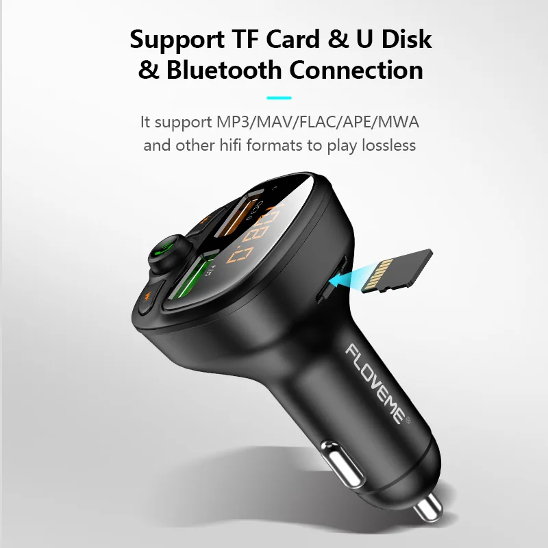 floveme usb car charger quick charge 3 0 fast charging bluetooth wireless fm transmitter mp3 player tf card music car kit free global shipping