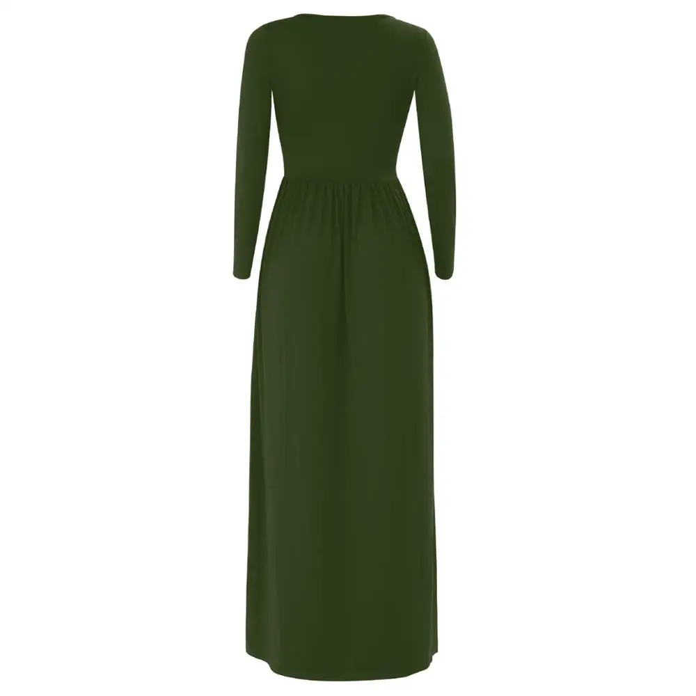 

Elegant Sexy long Dress Women Solid O-neck Long Sleeves Simple Beach Dresses Ladies Fashion Dress Vestidos Female robes strand
