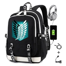 Anime Backpack Print Attack on Titan Scouting Legion Students School Bag Men Causal Travel Laptop Backpack with Charging USB