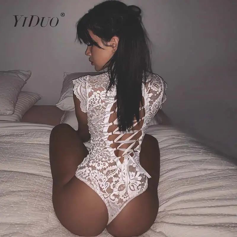 Женское Прозрачное Кружевное боди YiDuo черное белое без рукавов с высоким