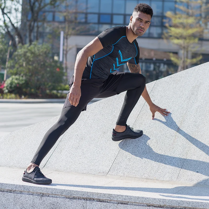 Быстросохнущие Компрессионные Мужские футболки с коротким рукавом футболка для