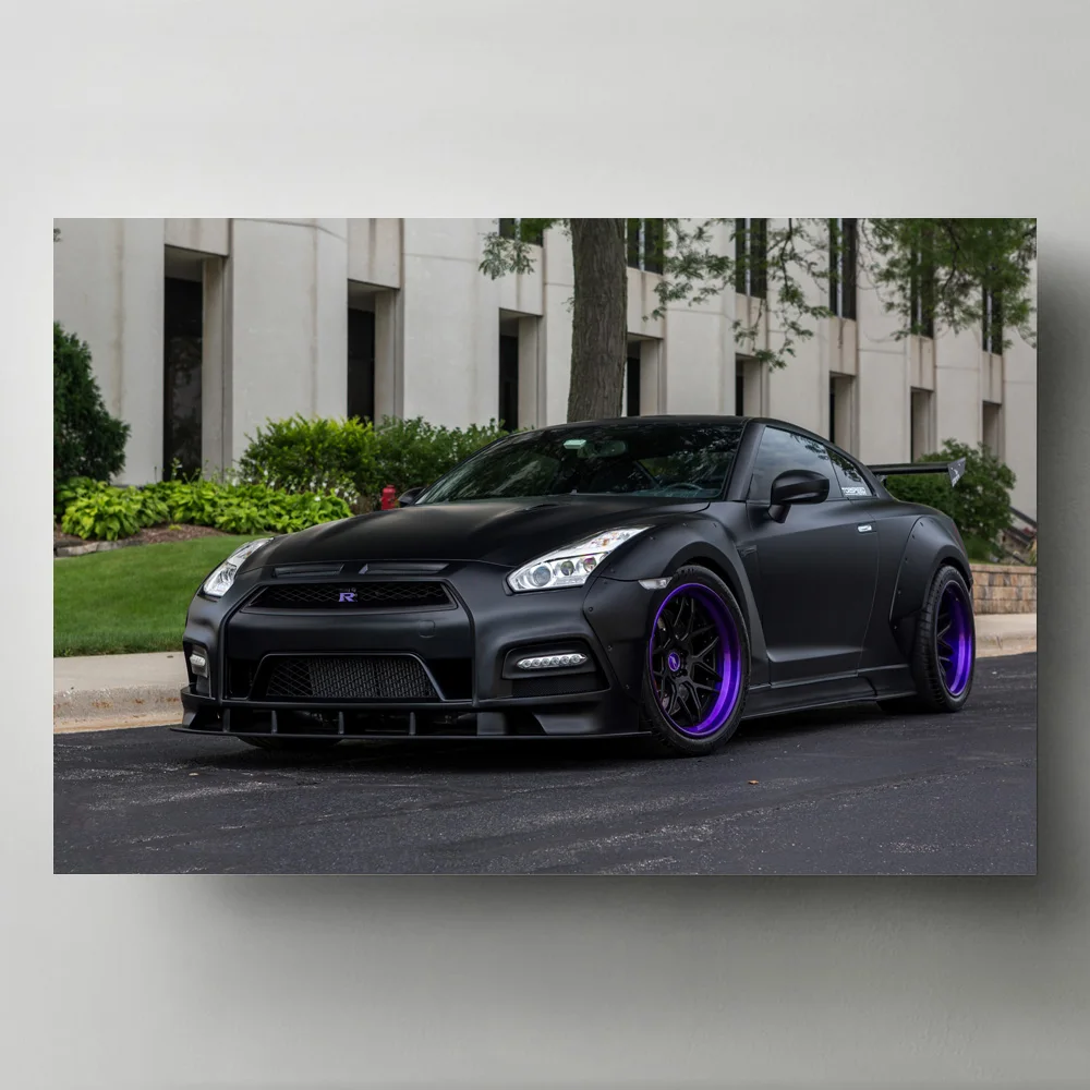 Современное искусство Принт плакат тюнинг SuperCar Nissans GTR матовый черный фиолетовый