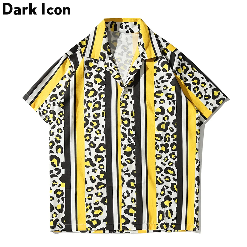 Темная икона полосатые рубашки мужские 2019 летние уличные ретро в леопардовой