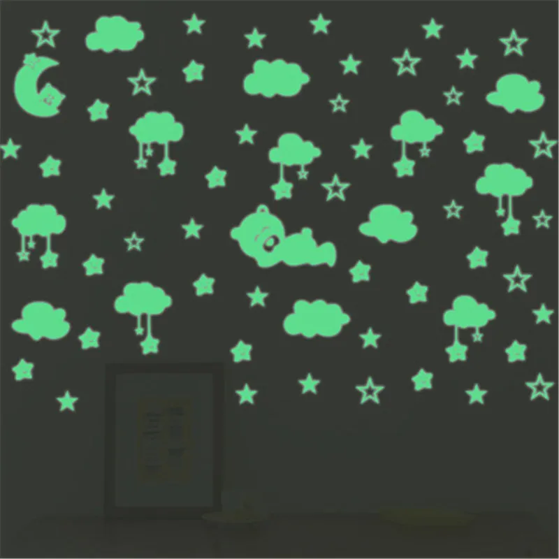 Светящиеся звезды наклейки на стену в виде медведя для детской комнаты домашний