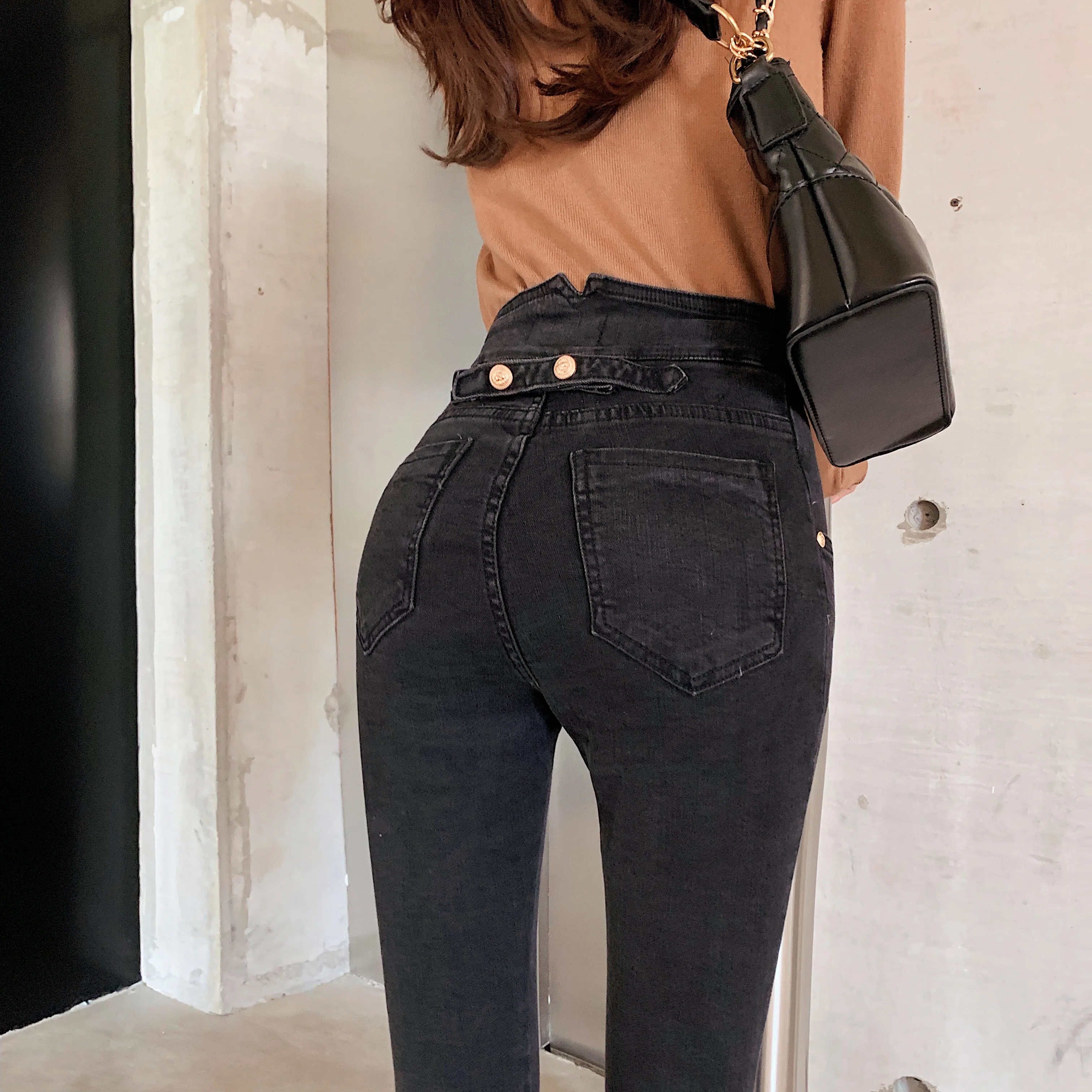 Женские длинные джинсы с высокой талией весна 2020 Новое поступление синие или