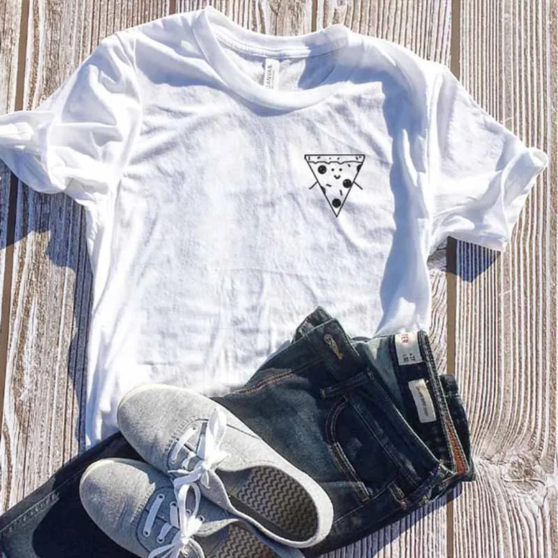 Футболка с карманом принтом пиццы хлопковая в стиле Харадзюку женские