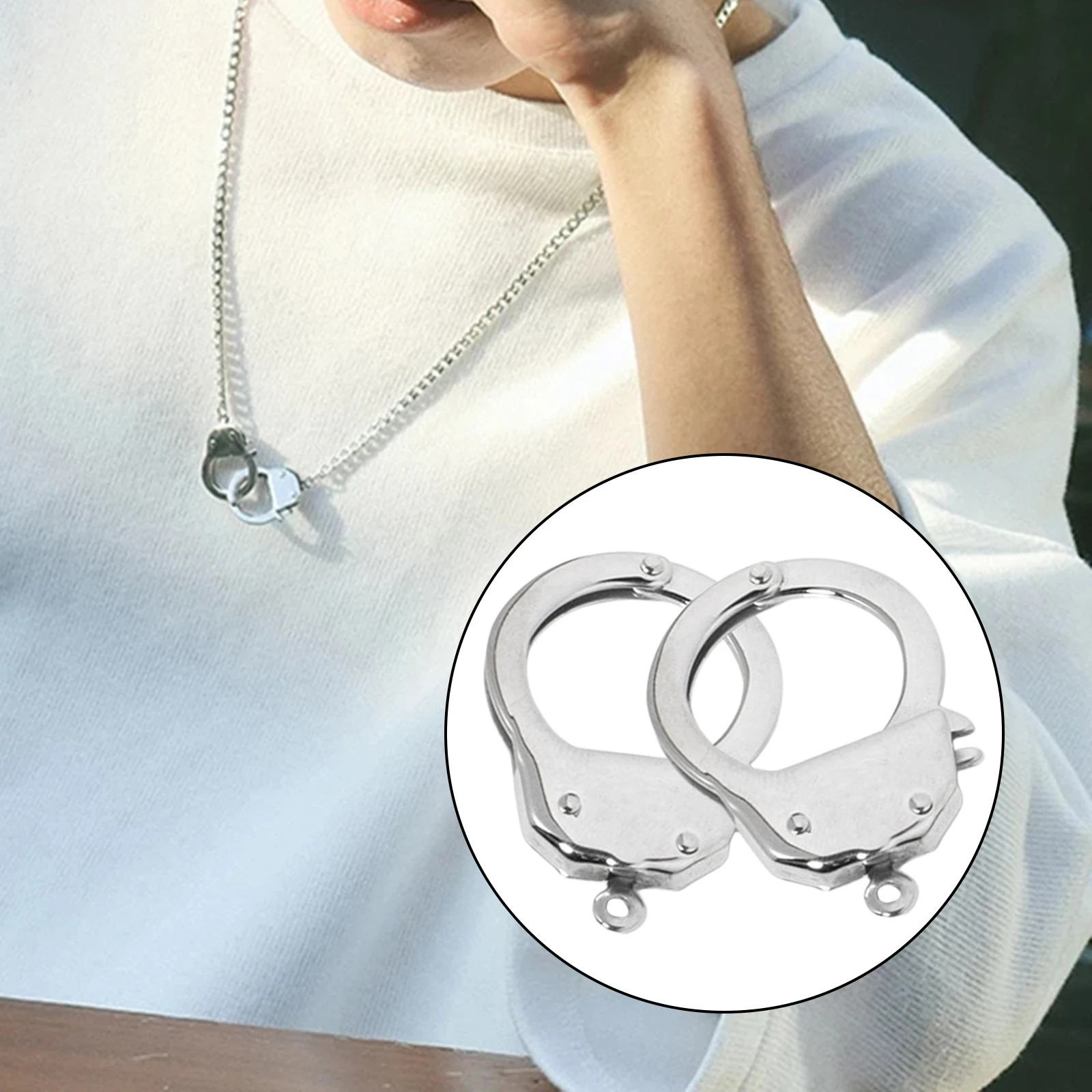 

2pcs Necklace Handcuffs Clasp Closure Stylish Connector Locking Jewelry Clasps Lock Converter Hip Hop for Women Men Gifts Accs