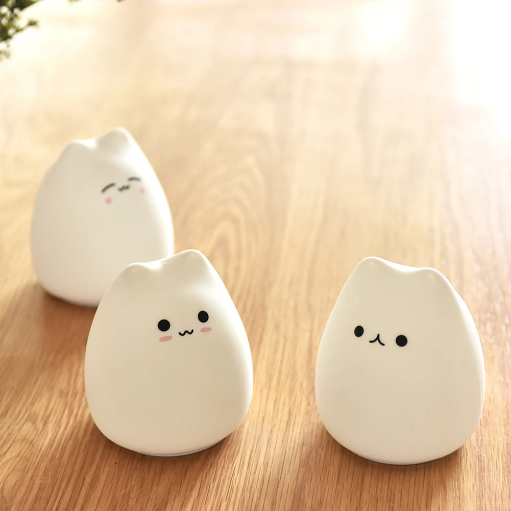 7 Color Changing LED Night Light Soft Silicone Touch Sensor Cat Shaped Pat Lamp Kids Baby Bedroom Desktop Decor Gift Ornaments | Лампы и