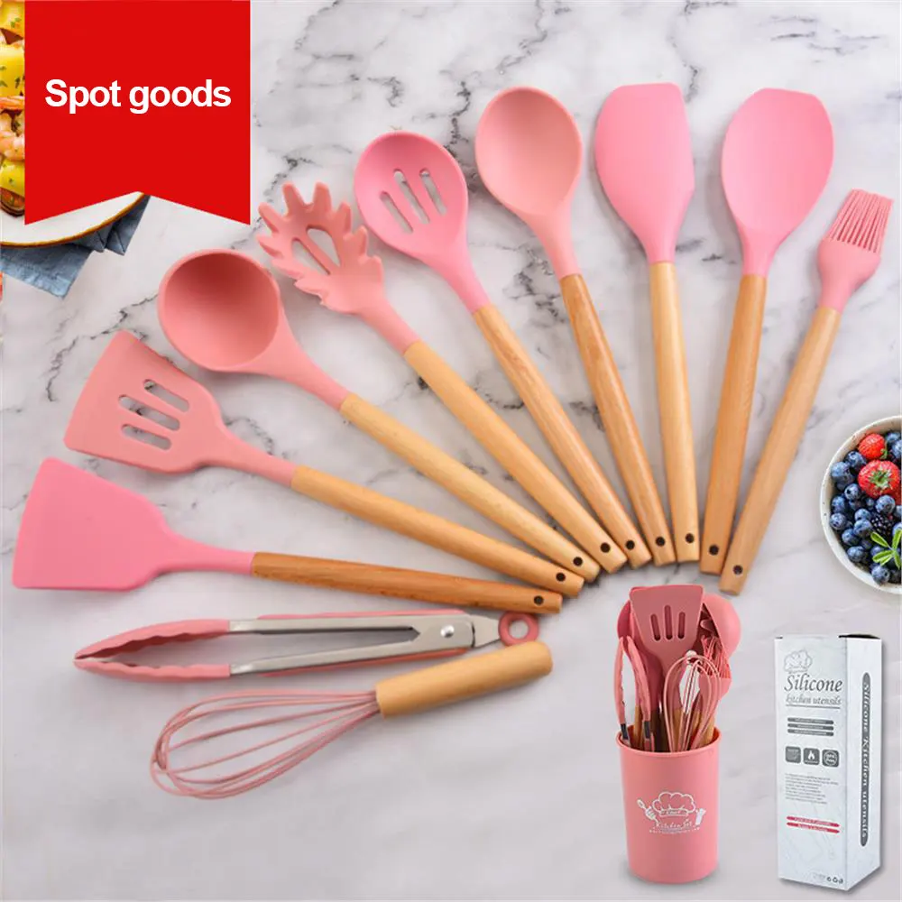 

11Pcs Silicone Kitchenware Non-stick Cookware Cooking Tool Spoon Spatula Ladle Egg Beaters Shovel Soup Kitchen Utensils Set