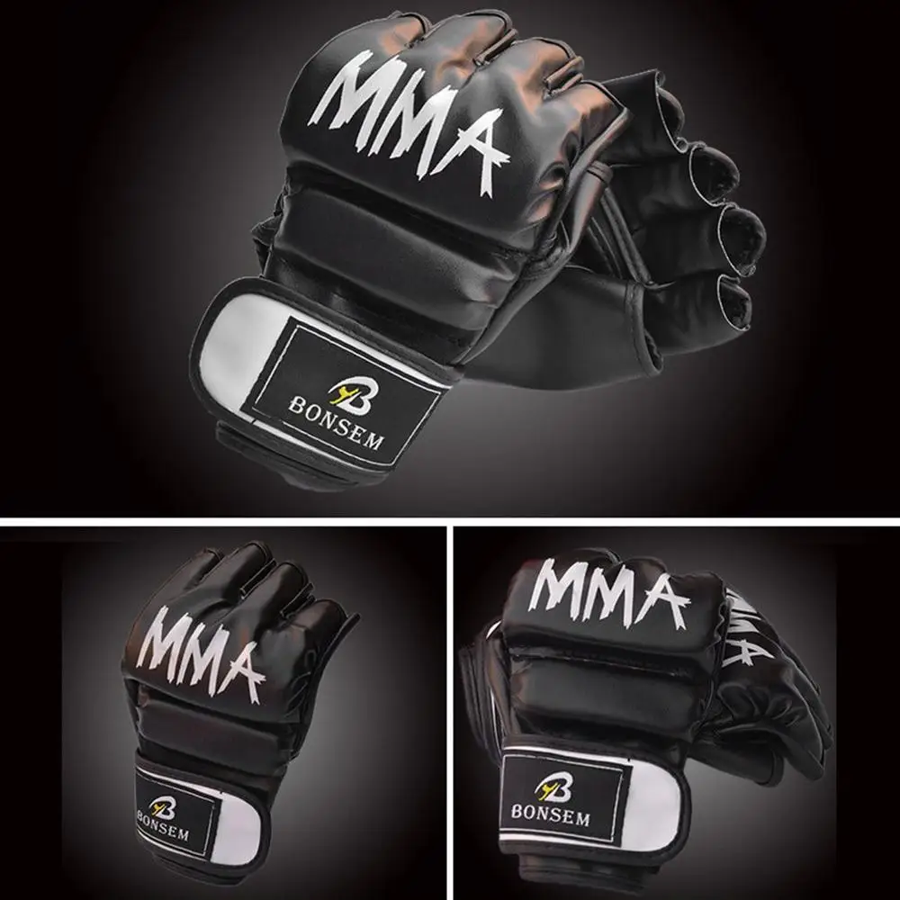 1 пара удобные ММА Боксёрские перчатки из мягкой искусственной кожи Половина Finger