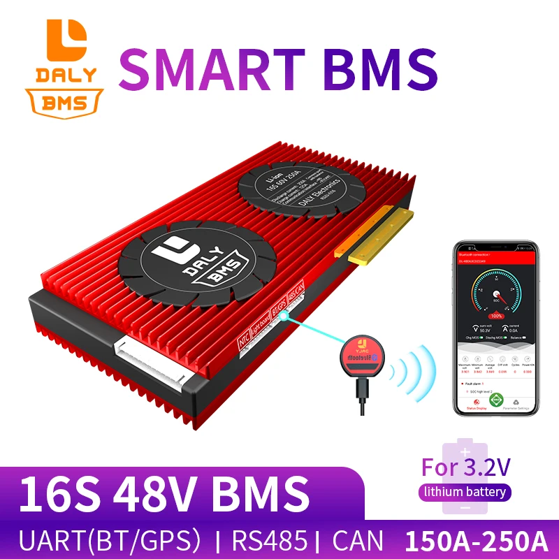 Daly Smart BMS 16S 48V 150A 200A 250A Bluetooth для 3 2 V LiFepo4 батарейный блок USB + NTC UART электромобиля