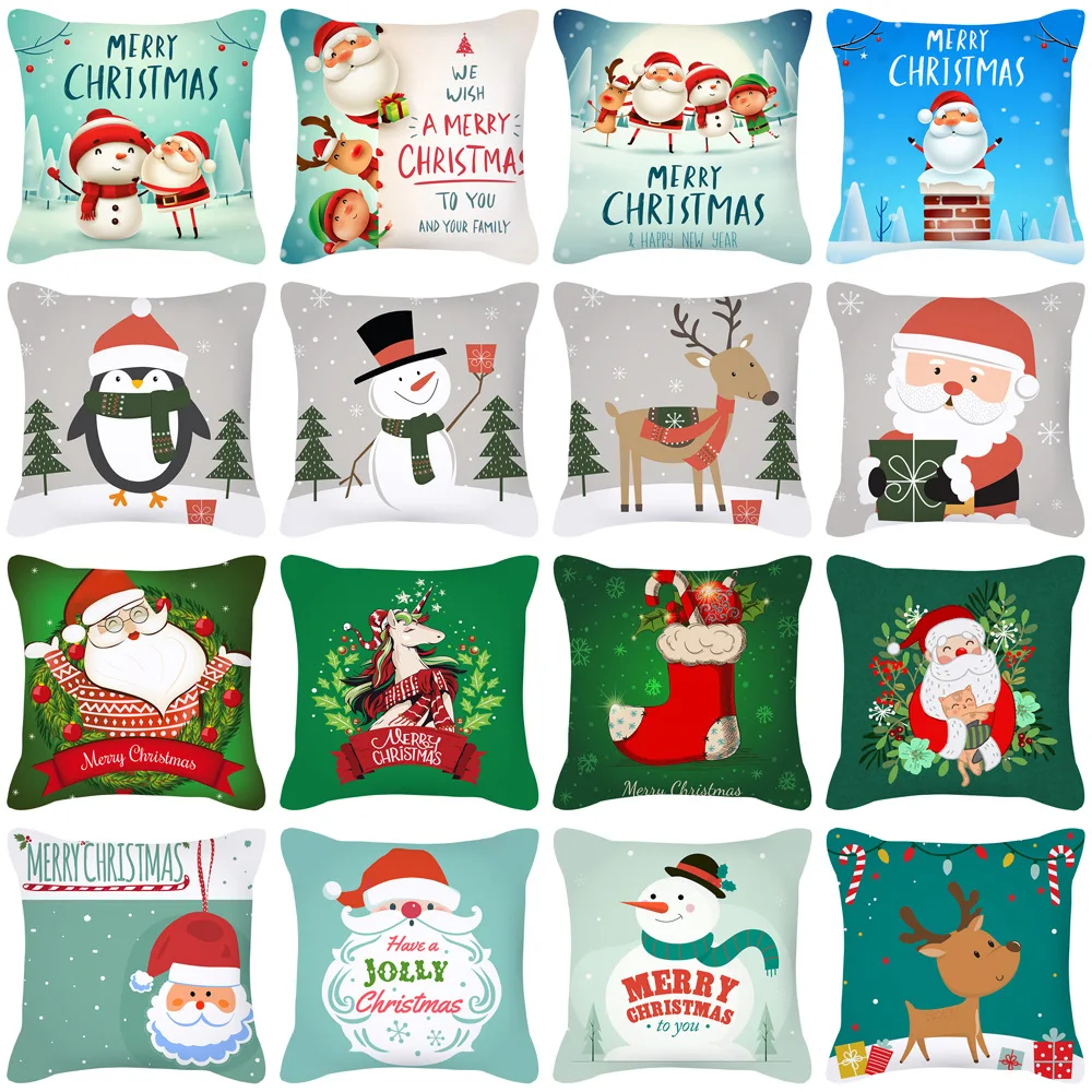 

Cartoon Christmas Pillow Cover Festival Gift Square Cushion Cover Throw Pillow Covers Polyester Cushion Cover