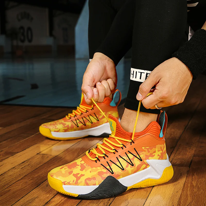 Yellow Platform Basketball Shoes Man Camouflage High Top Sports Shoes Men Breathable Basketball Sneakers Boys Zapatillas Hombre