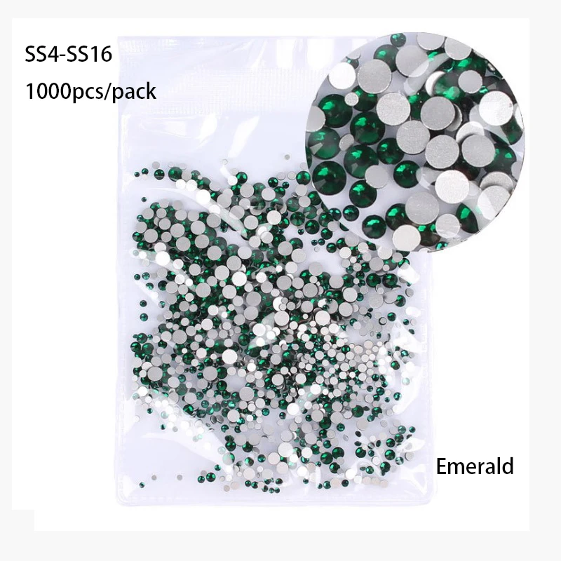 Emerald 1000pcs SS3-SS30 Супер Блестящий Кристалл AB аксессуары плоская задняя сторона стекло Хамелеон Стразы для ногтей для шармов 3D украшения для ногтей - Цвет: Emerald 1000pcs