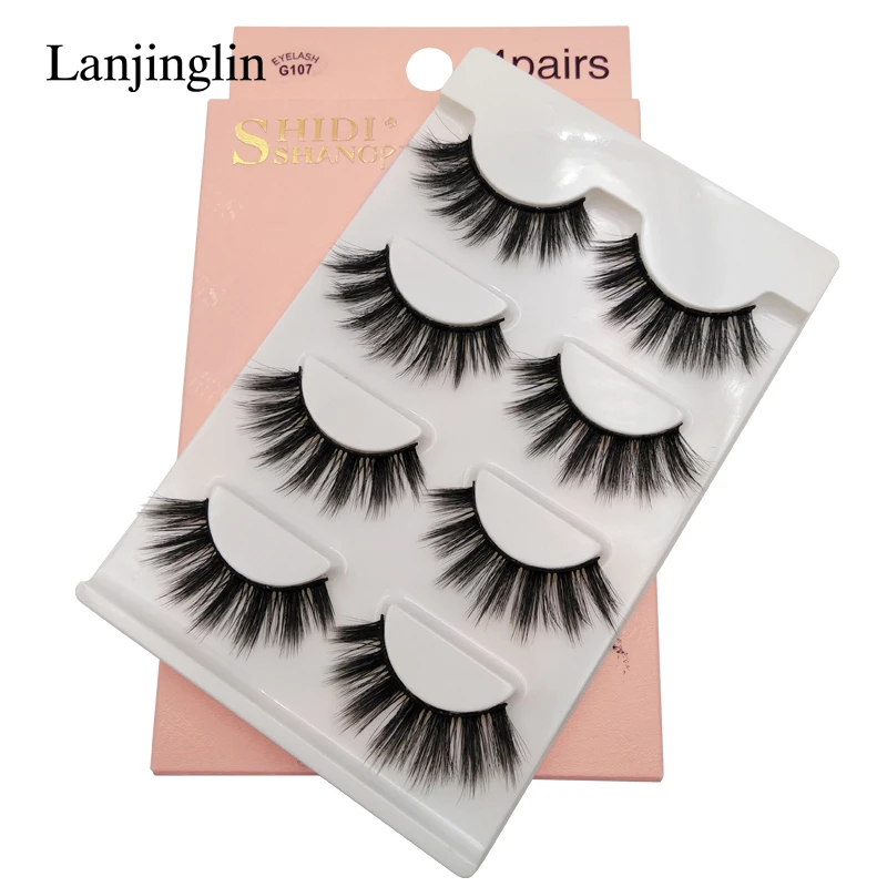 LANJINGLIN, 4/5 пар, норковые ресницы, натуральные, длинные, 3d, норковые накладные ресницы для наращивания, пушистые, без грубости, макияж, накладные ресницы
