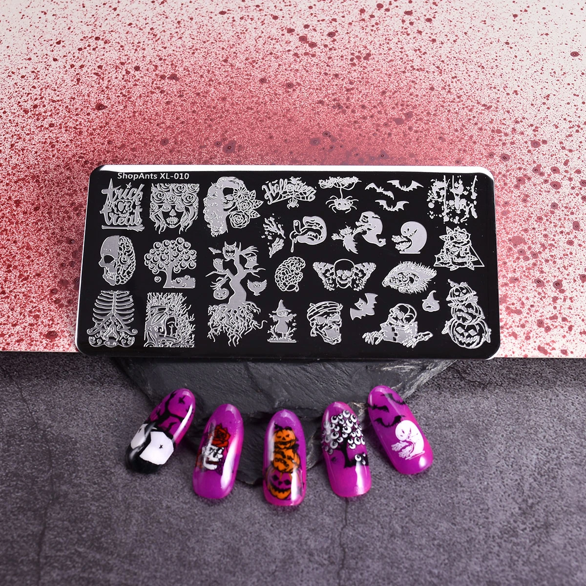 Штамповочные пластины для ногтей в виде черепа Хэллоуина ведьмы призраки глаза