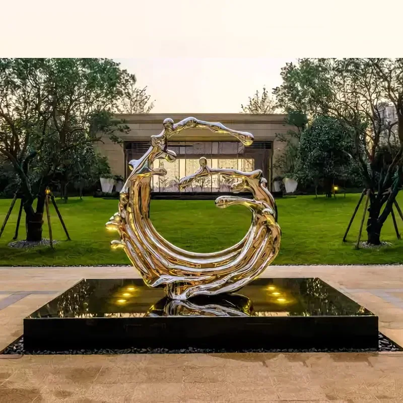 

Outdoor large stainless steel sculpture wave installation art garden landscape abstract floor decoration customization