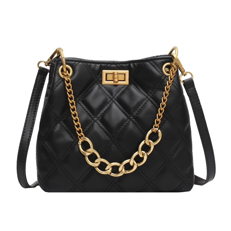 

Luxurious Gold Chain Handbag Classic Style PU Leather Bucket Bag Fashion Shoulder Bag Crossbody Bag
