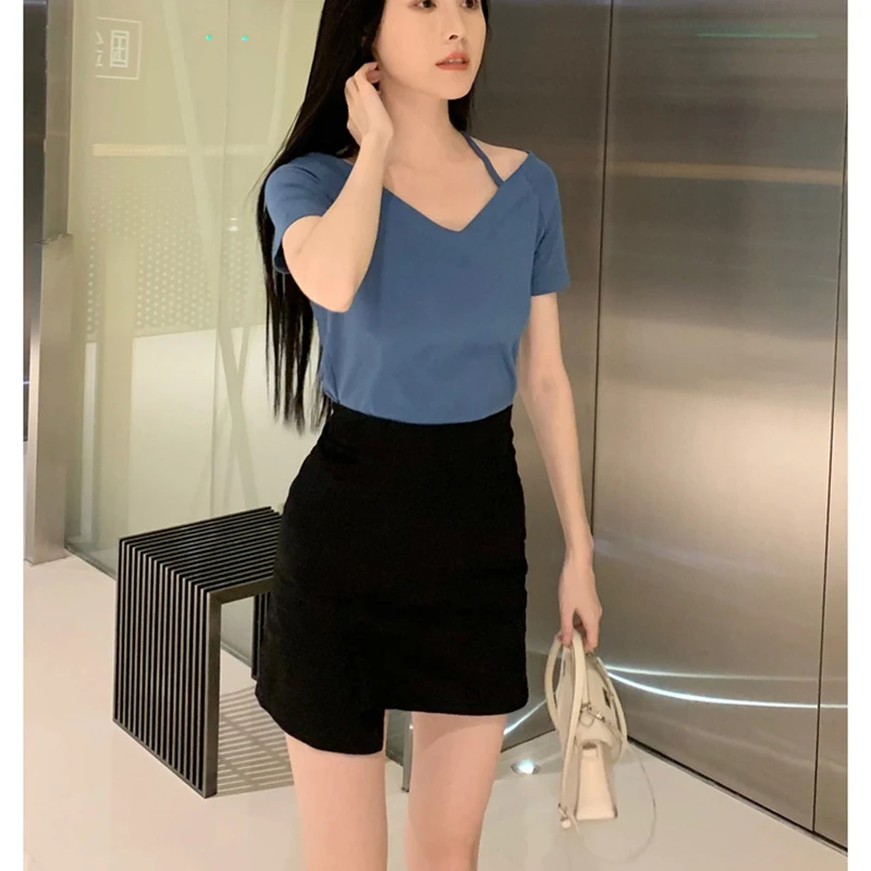 Топ с открытыми плечами футболки для женщин 2020 Лето V образным вырезом Футболка