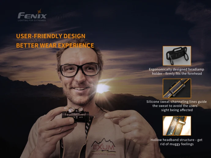 Два источника светильник Fenix HM65R 1400 люмен три доказательство магния налобный
