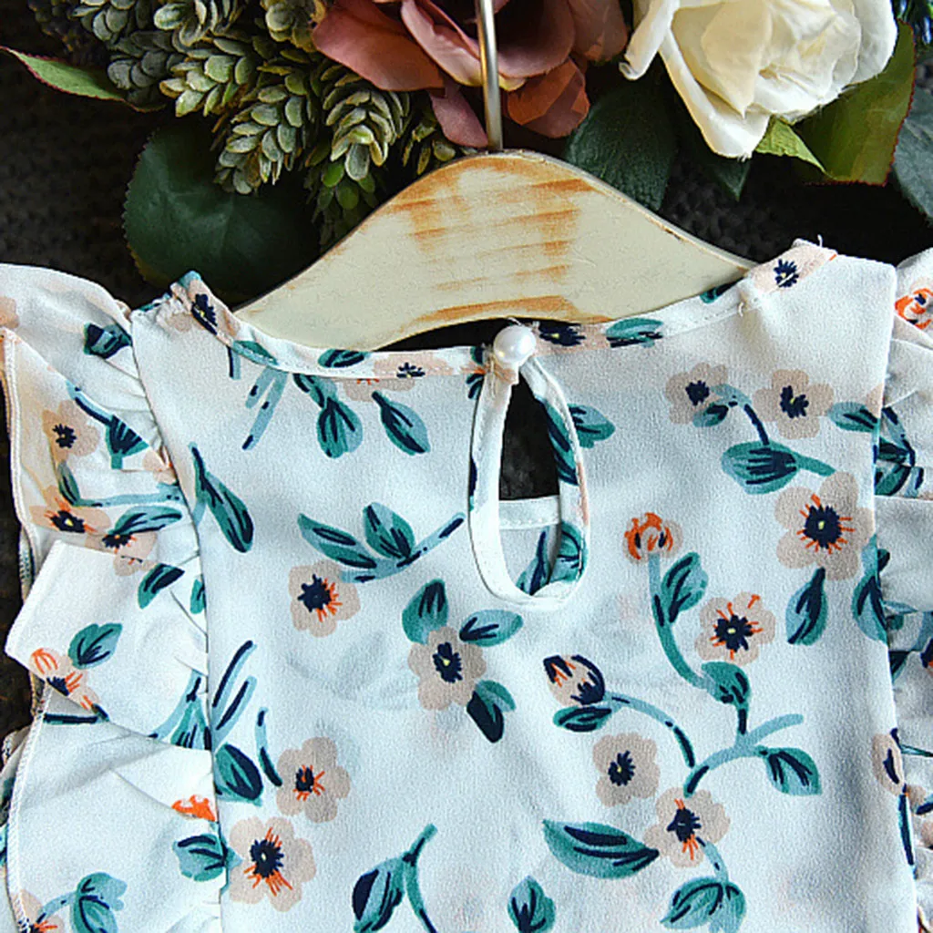 

Pudcoco Toddler Baby Girls Kids Summer Clothes o-neck Flower sleeveless high waist green Tops + Shorts Outfit Sets 2PCS 18M-5T