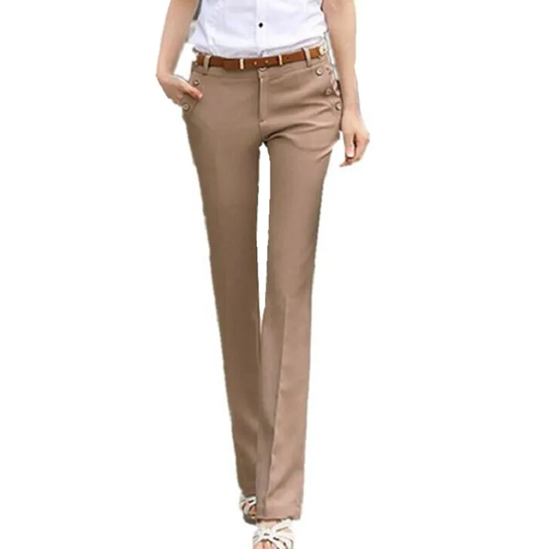 

2021 Spring Summer Women's Suit Pants Mid Waist Slim Hip Formal Pant Khaki Black Color Casual Western-style Straight Pant XS-5XL