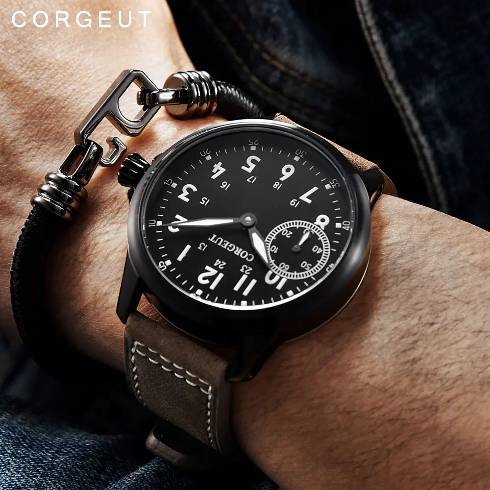 Corgeut Luxury Top Brand Mechanical Watch Men 17 Jewels Seagull 6497 Hand Winding Mechanical Watches Luminous Men Wristwatches