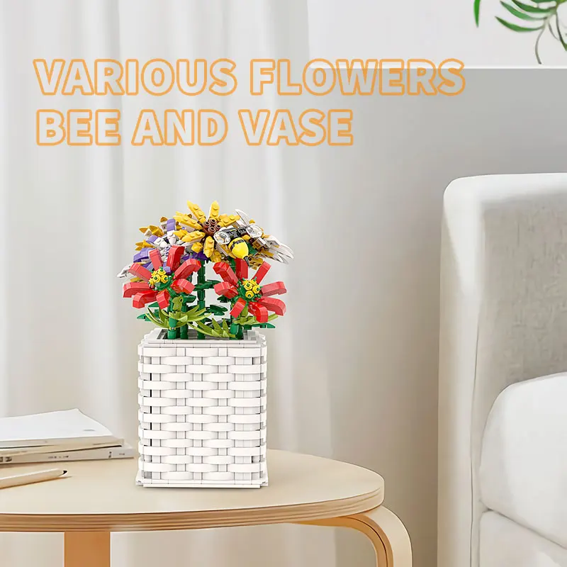 

BZB MOC Furniture Fecoration Simulation Flower Orchid Plant Fake Flower Potted Building Block Decoration Romantic Kid Gifts Toys