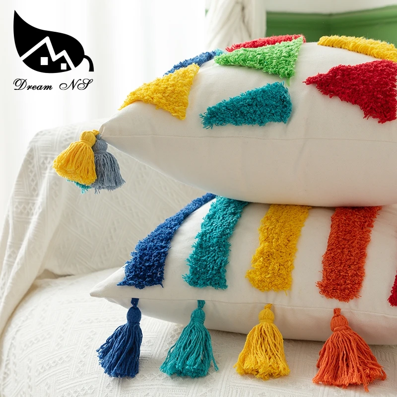 

Dream NS Moroccan bohemian sofa pillowcase Nordic ins wind rainbow tassel cushion bed pillow waist pillow
