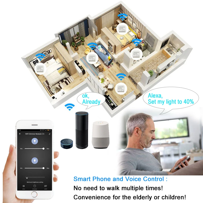 Умный диммер Tuya Esp8266 модуль переключателя с Wi Fi 10 А работает Alexa Echo Google